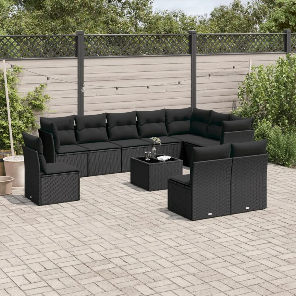 11-delige Loungeset met kussens poly rattan zwart vidaXL
