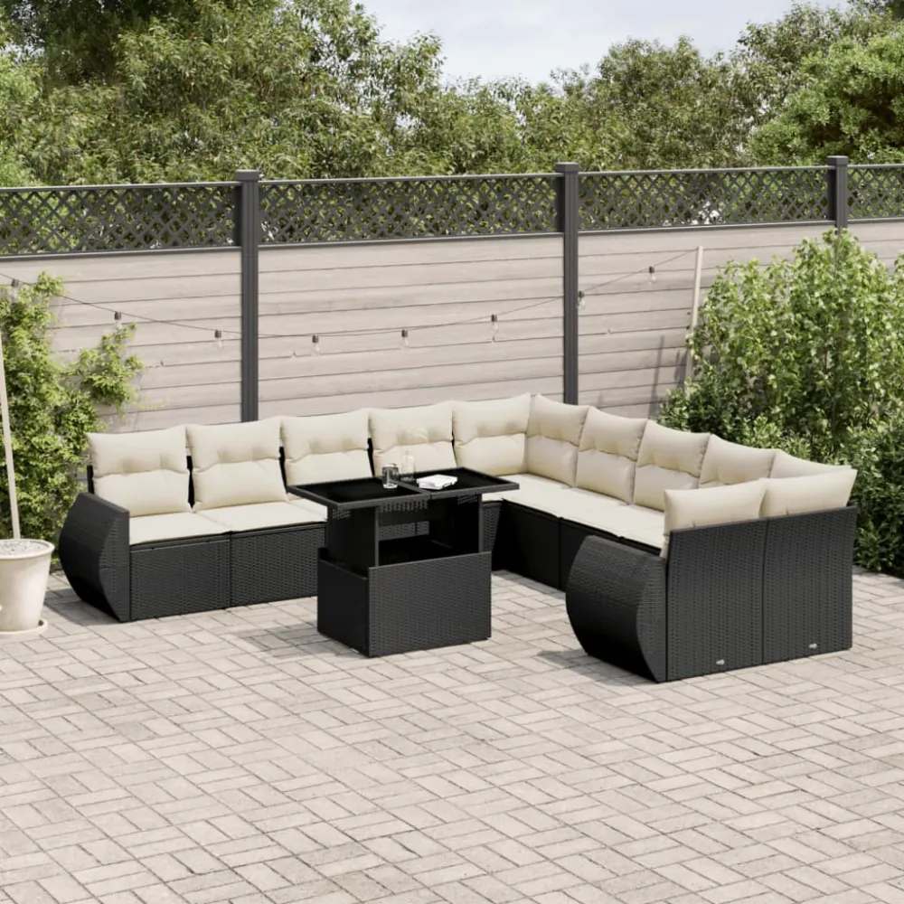 11-delige Loungeset met kussens poly rattan zwart vidaXL