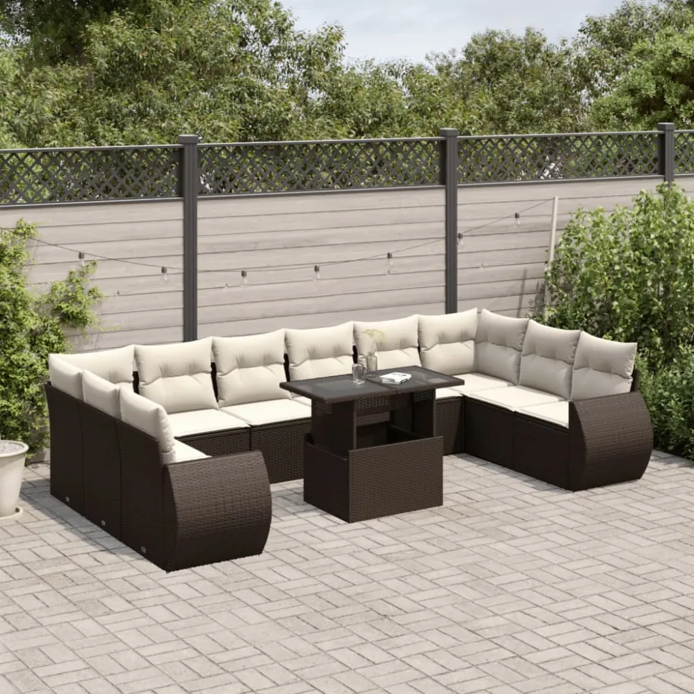 11-delige Loungeset met kussens poly rattan bruin vidaXL