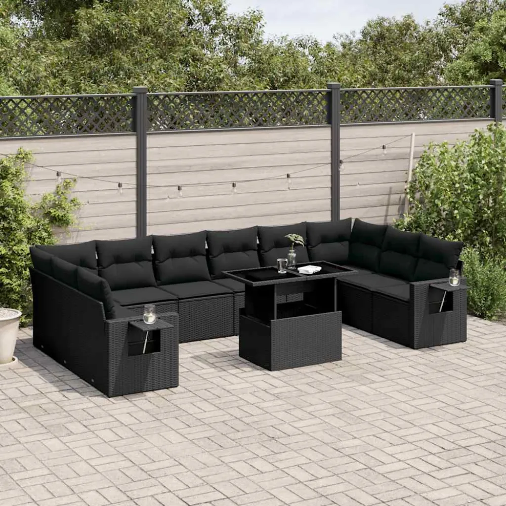 11-delige Loungeset met kussens poly rattan zwart vidaXL
