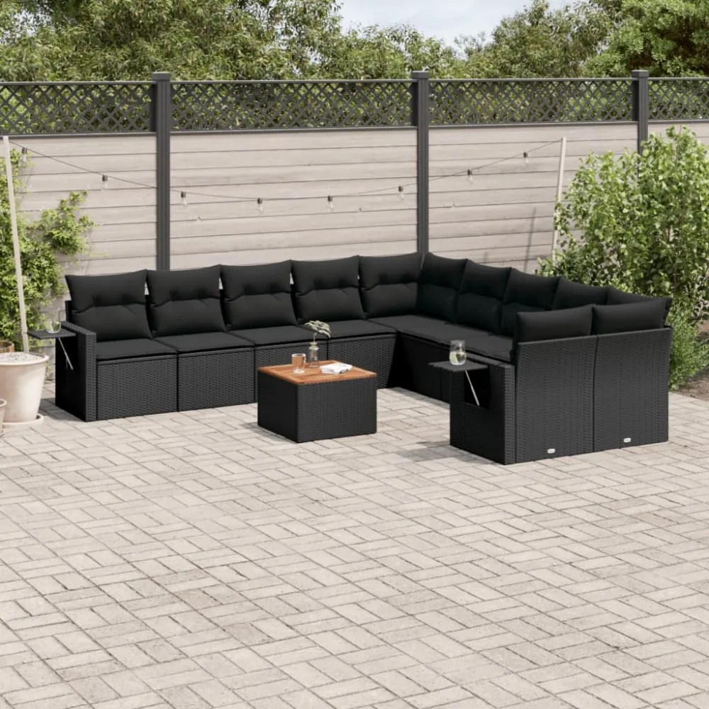 11-delige Loungeset met kussens poly rattan zwart vidaXL