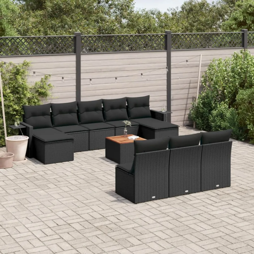 11-delige Loungeset met kussens poly rattan zwart vidaXL