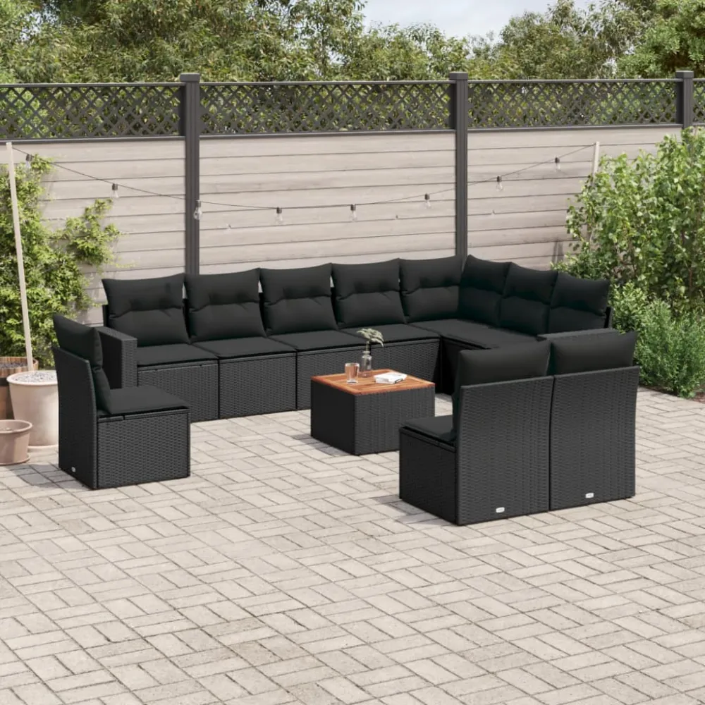 11-delige Loungeset met kussens poly rattan zwart vidaXL