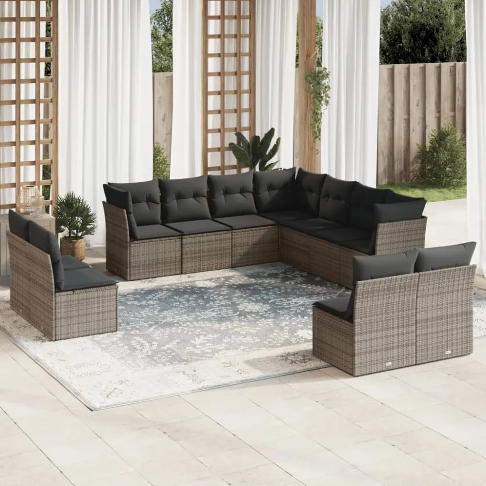 11-delige Loungeset met kussens poly rattan grijs vidaXL