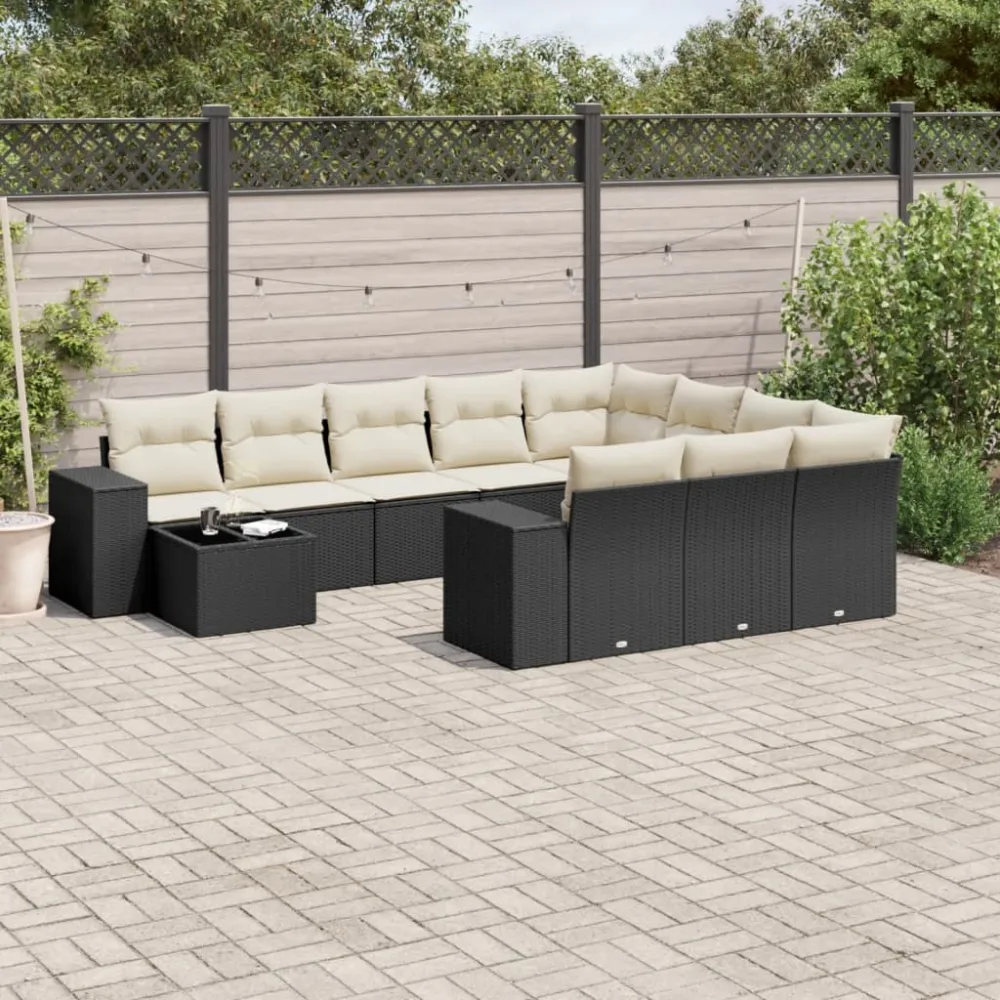 11-delige Loungeset met kussens poly rattan zwart vidaXL