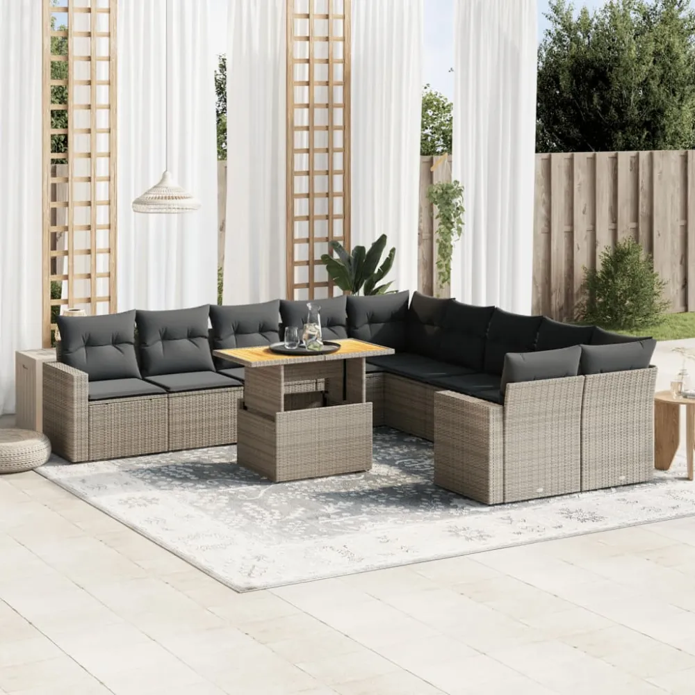 11-delige Loungeset met kussens poly rattan grijs vidaXL