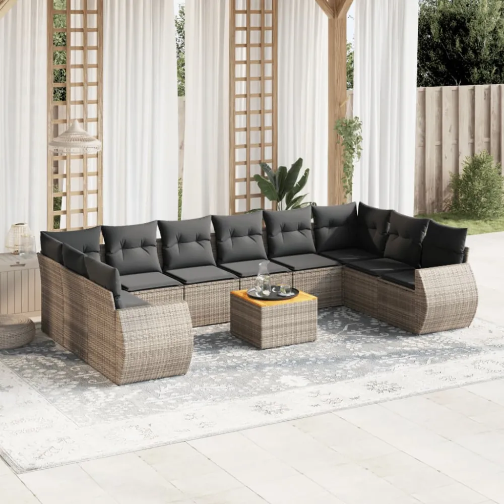 11-delige Loungeset met kussens poly rattan grijs vidaXL