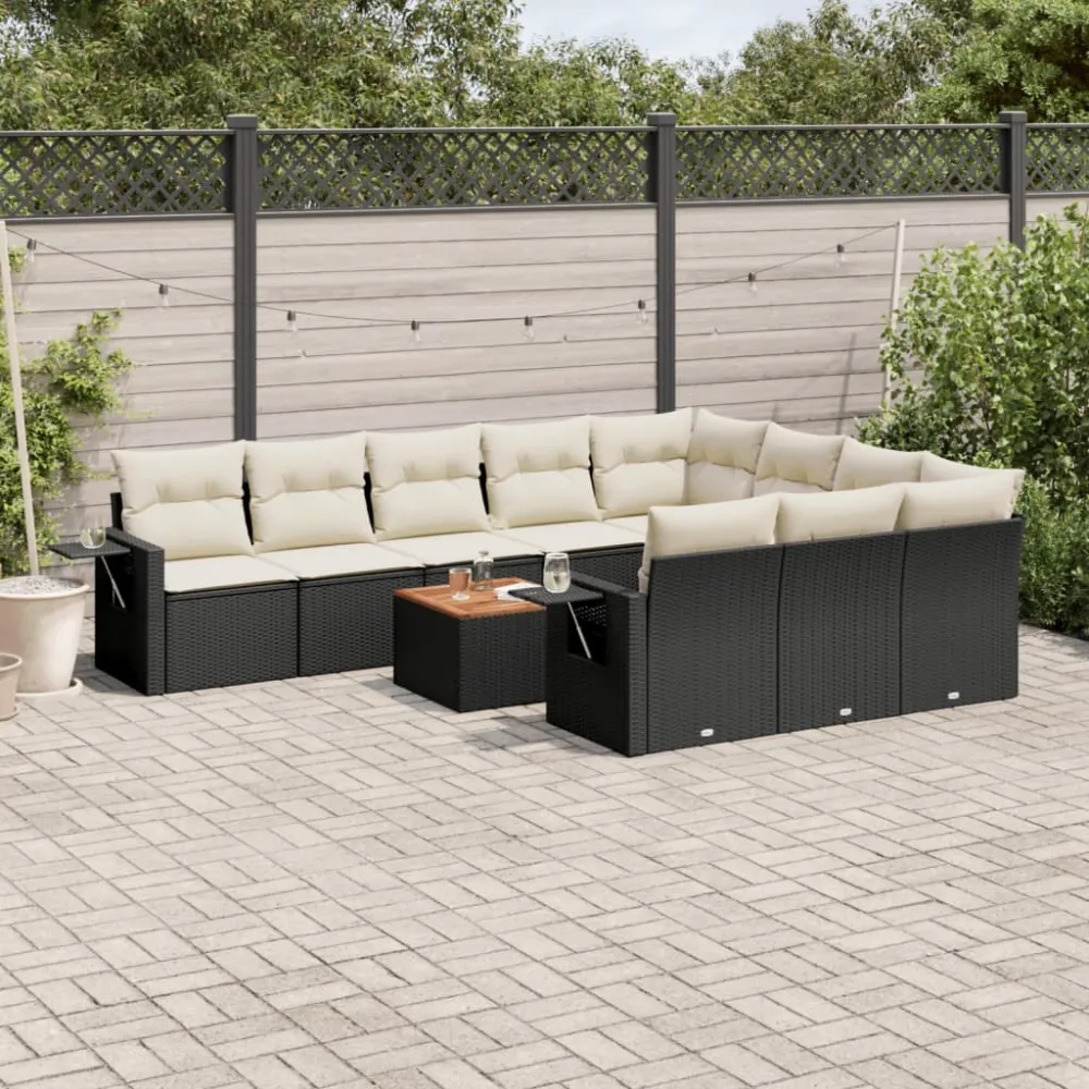 11-delige Loungeset met kussens poly rattan zwart vidaXL