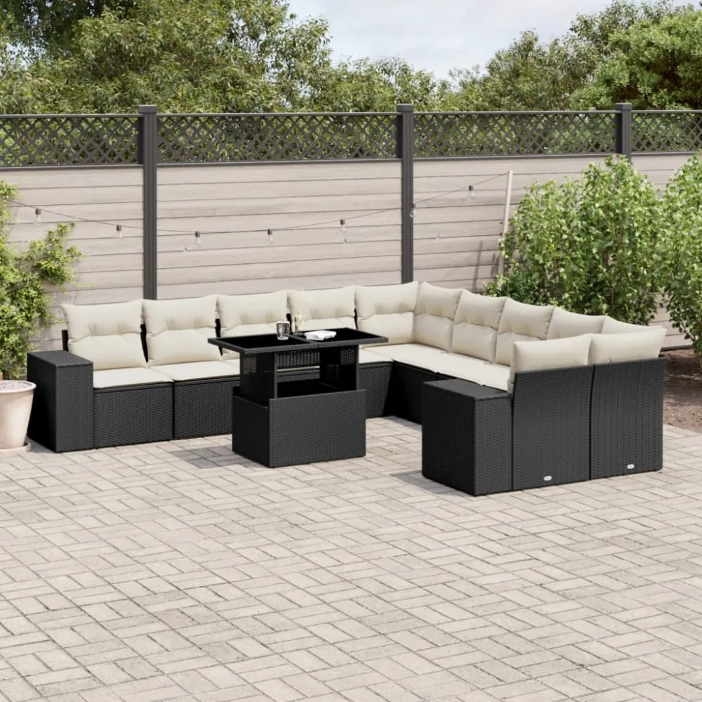 11-delige Loungeset met kussens poly rattan zwart vidaXL