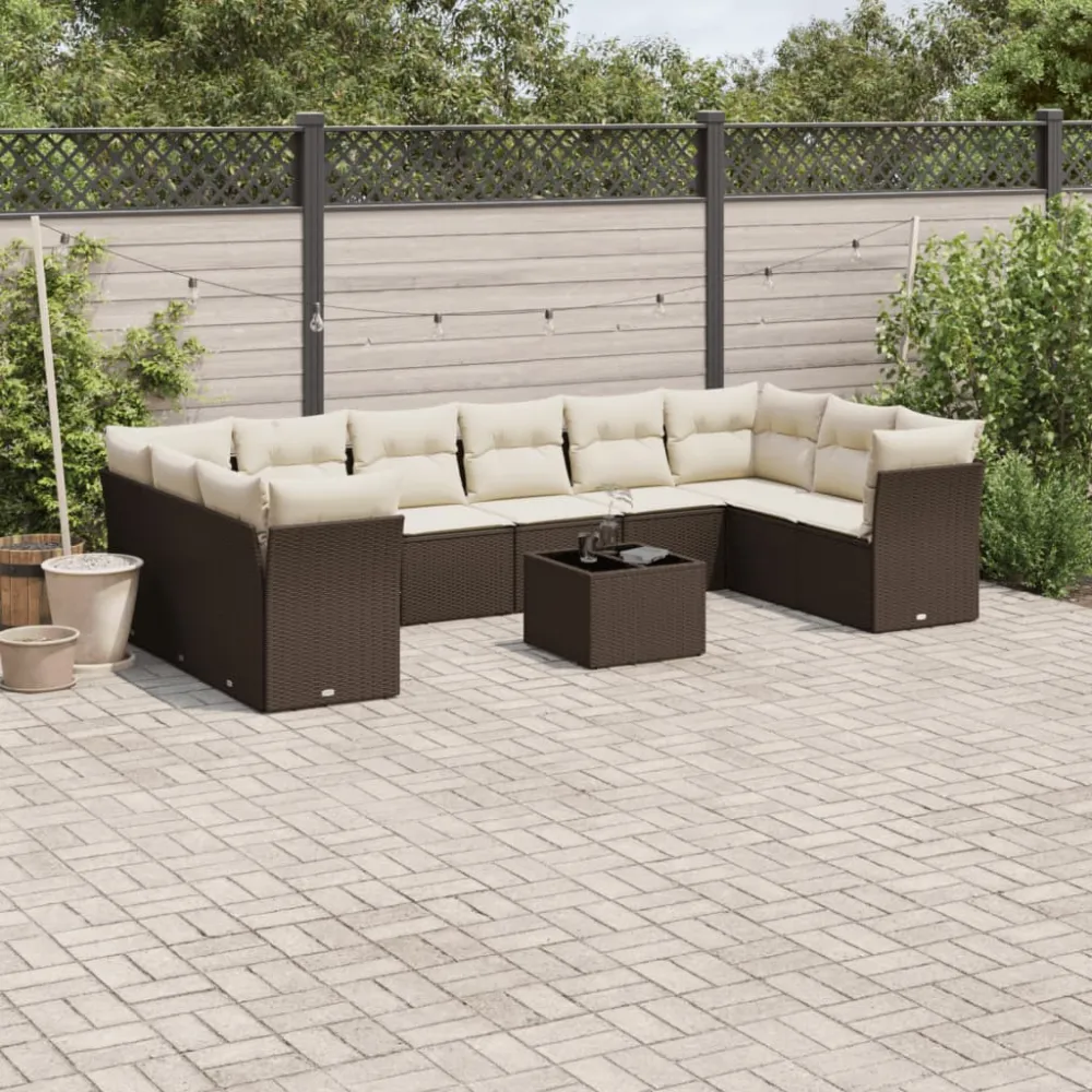 11-delige Loungeset met kussens poly rattan bruin vidaXL