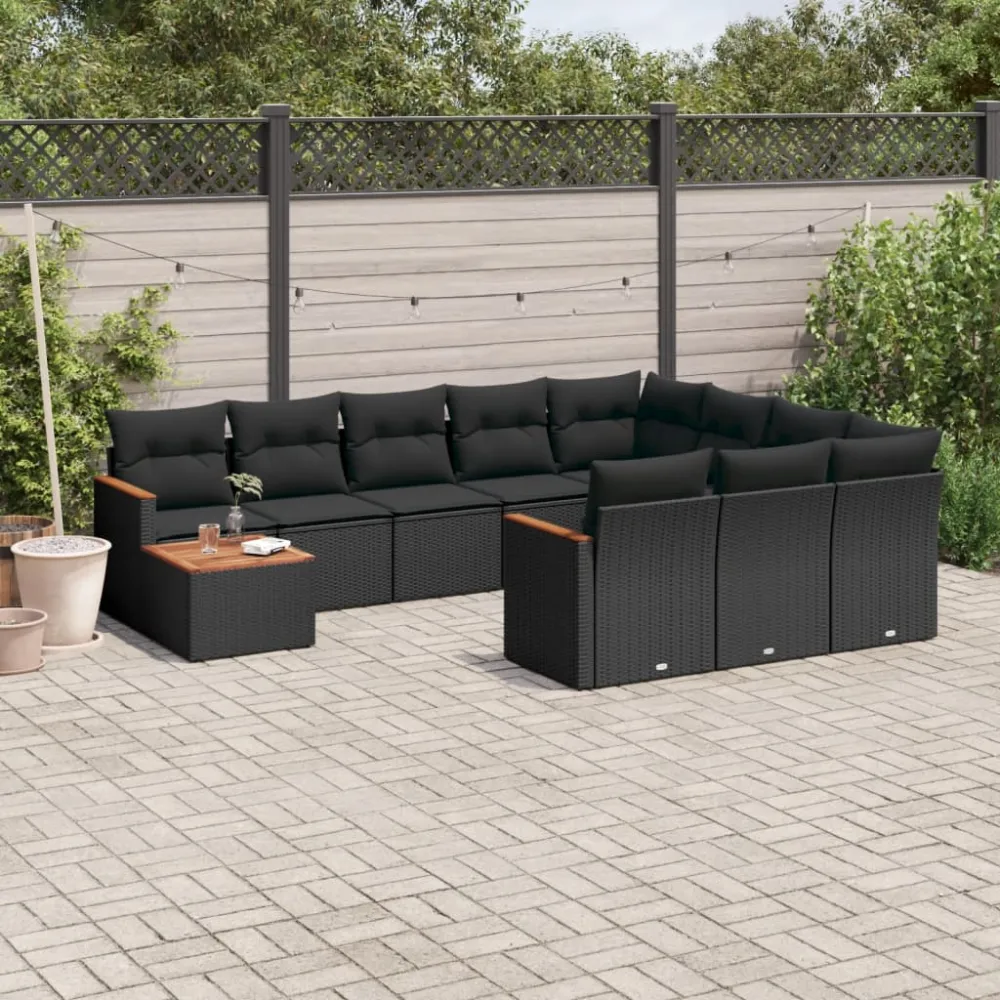 11-delige Loungeset met kussens poly rattan zwart vidaXL