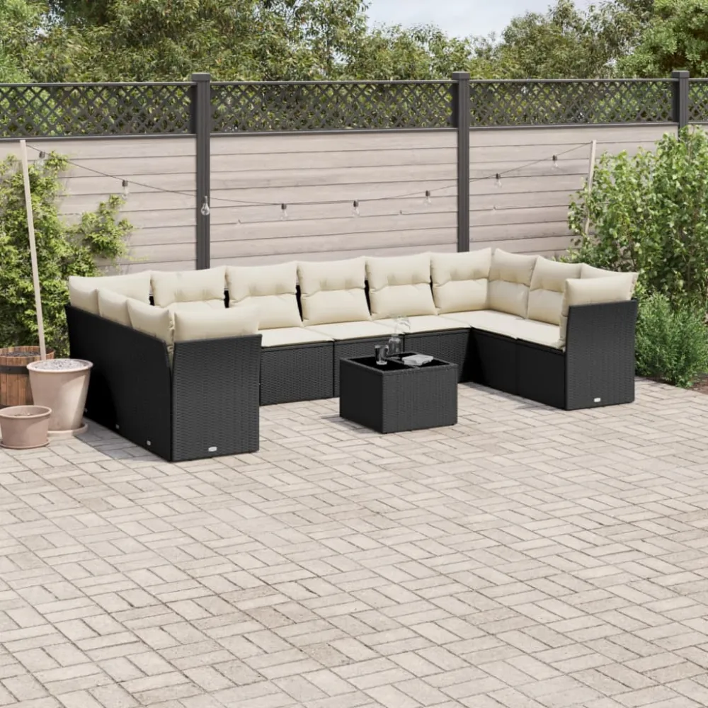11-delige Loungeset met kussens poly rattan zwart vidaXL