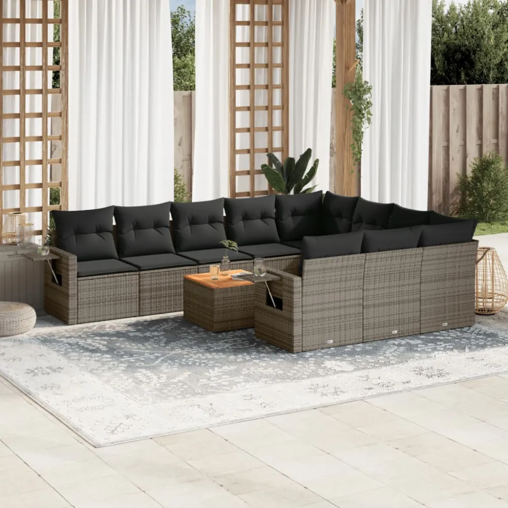 11-delige Loungeset met kussens poly rattan zwart vidaXL
