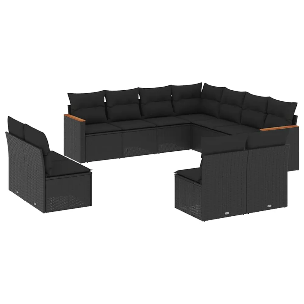 11-delige Loungeset met kussens poly rattan zwart vidaXL