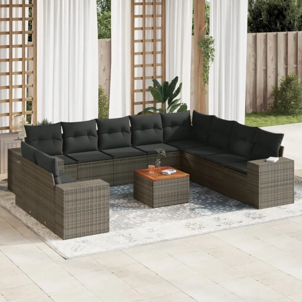 11-delige Loungeset met kussens poly rattan grijs vidaXL