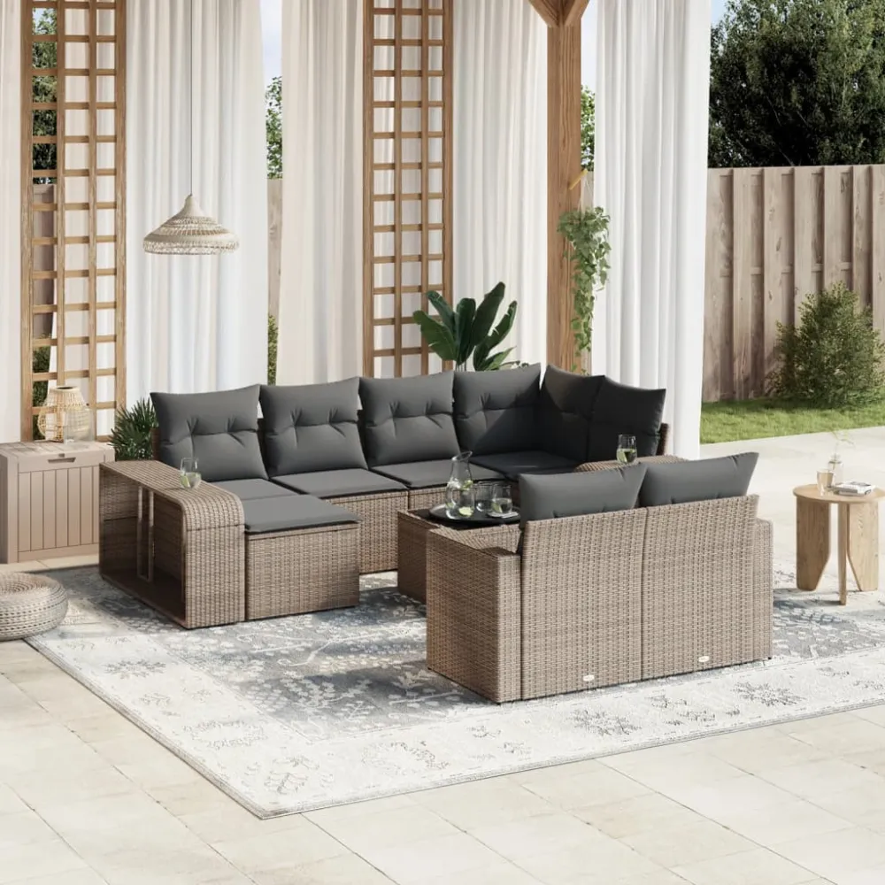 11-delige Loungeset met kussens poly rattan grijs vidaXL