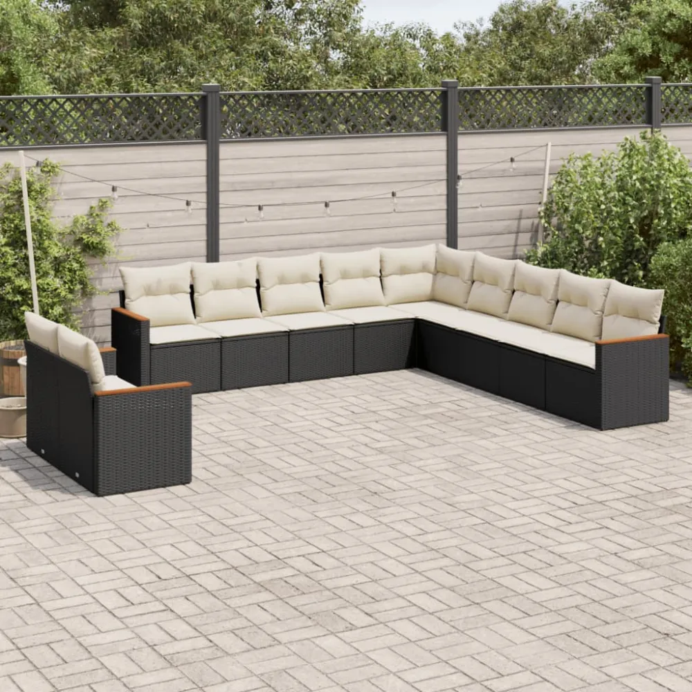 11-delige Loungeset met kussens poly rattan zwart vidaXL