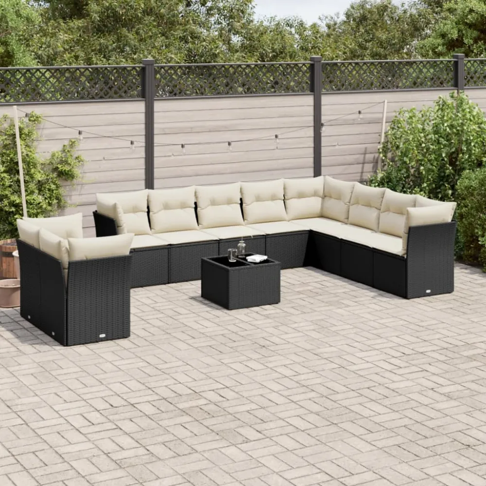 11-delige Loungeset met kussens poly rattan zwart vidaXL
