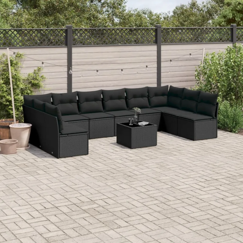 11-delige Loungeset met kussens poly rattan zwart vidaXL