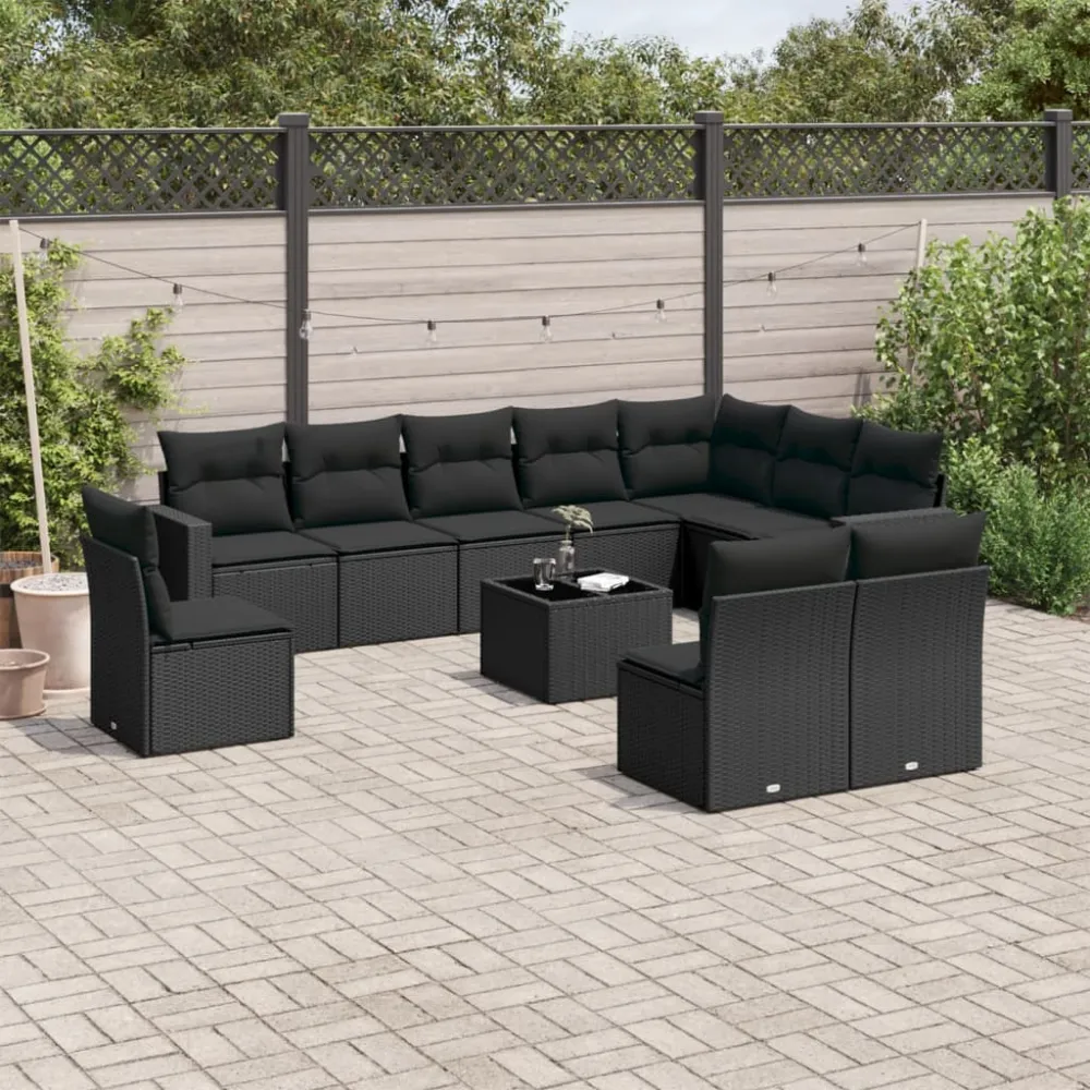 11-delige Loungeset met kussens poly rattan zwart vidaXL