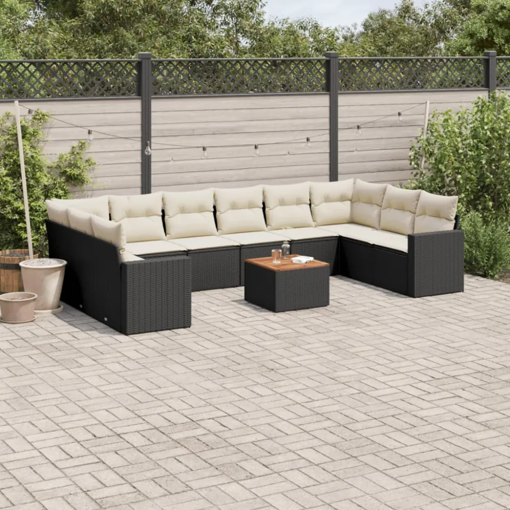 11-delige Loungeset met kussens poly rattan zwart vidaXL