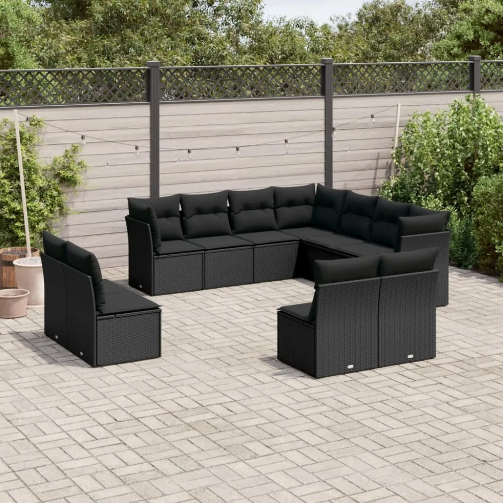 11-delige Loungeset met kussens poly rattan zwart vidaXL