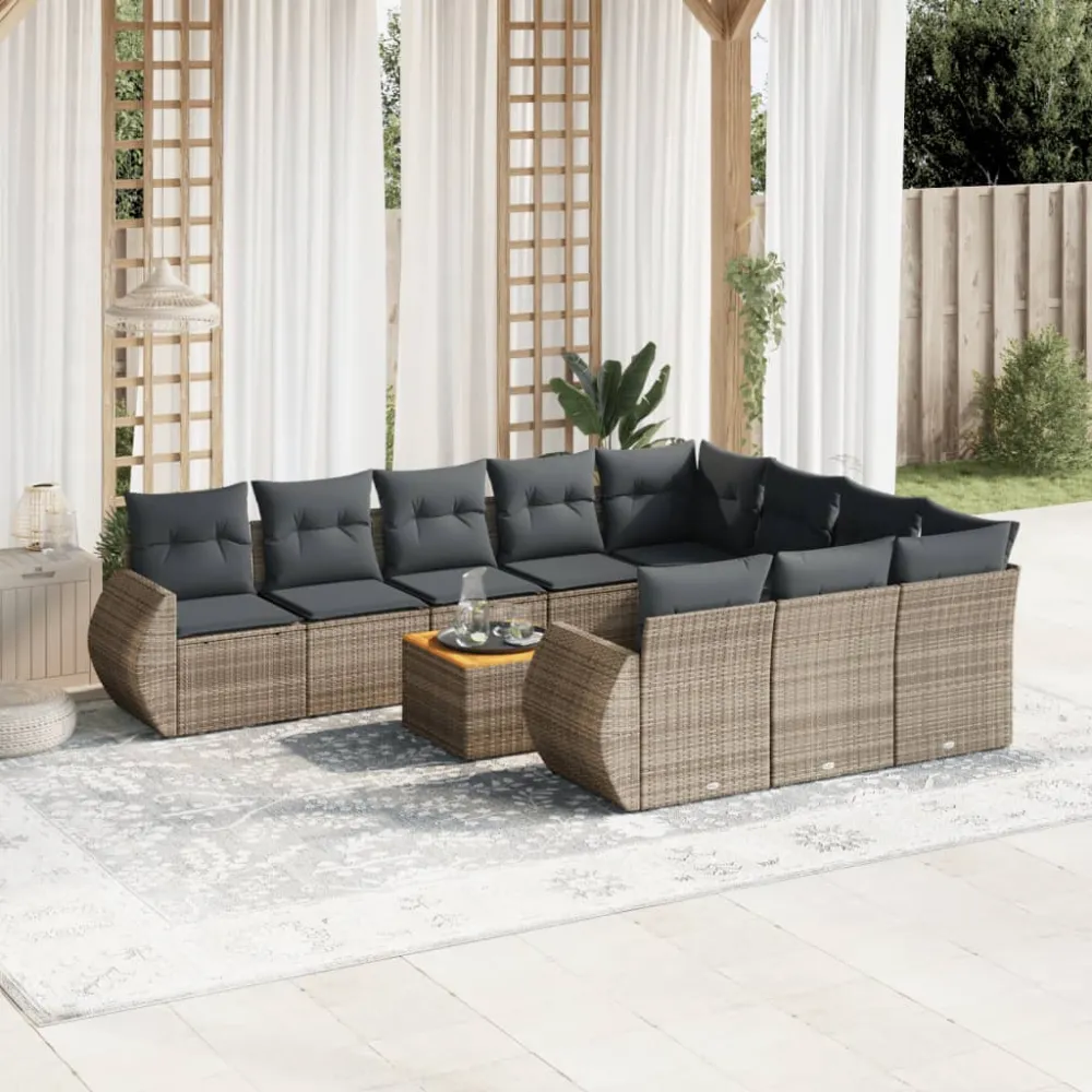 11-delige Loungeset met kussens poly rattan grijs vidaXL