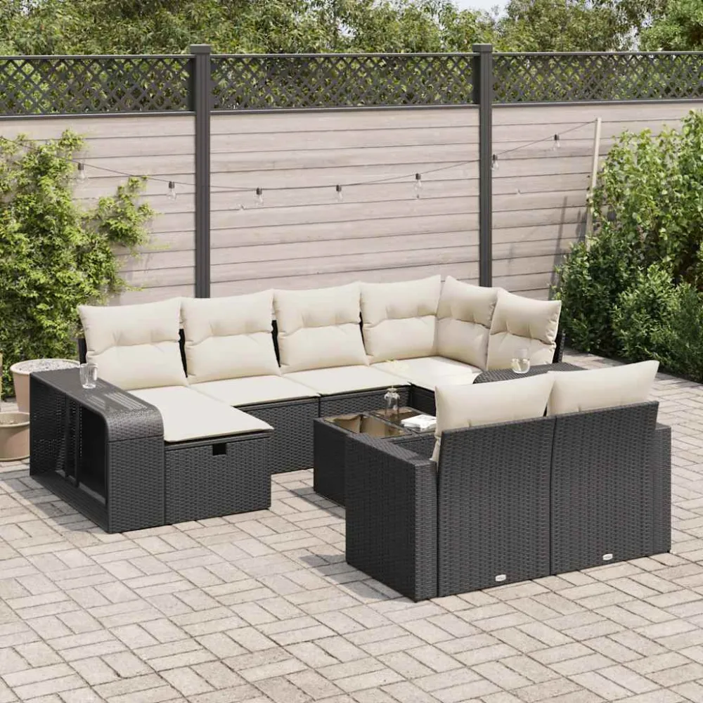 11-delige Loungeset met kussens poly rattan zwart vidaXL