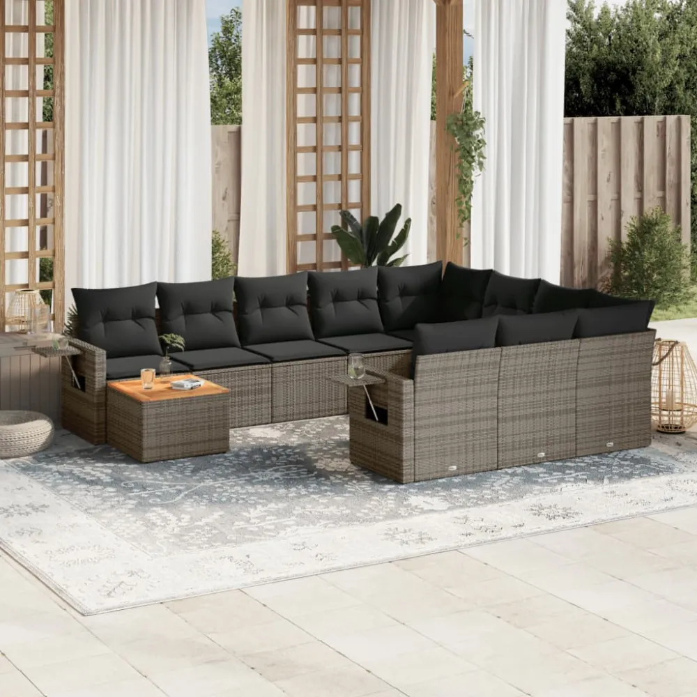 11-delige Loungeset met kussens poly rattan grijs vidaXL