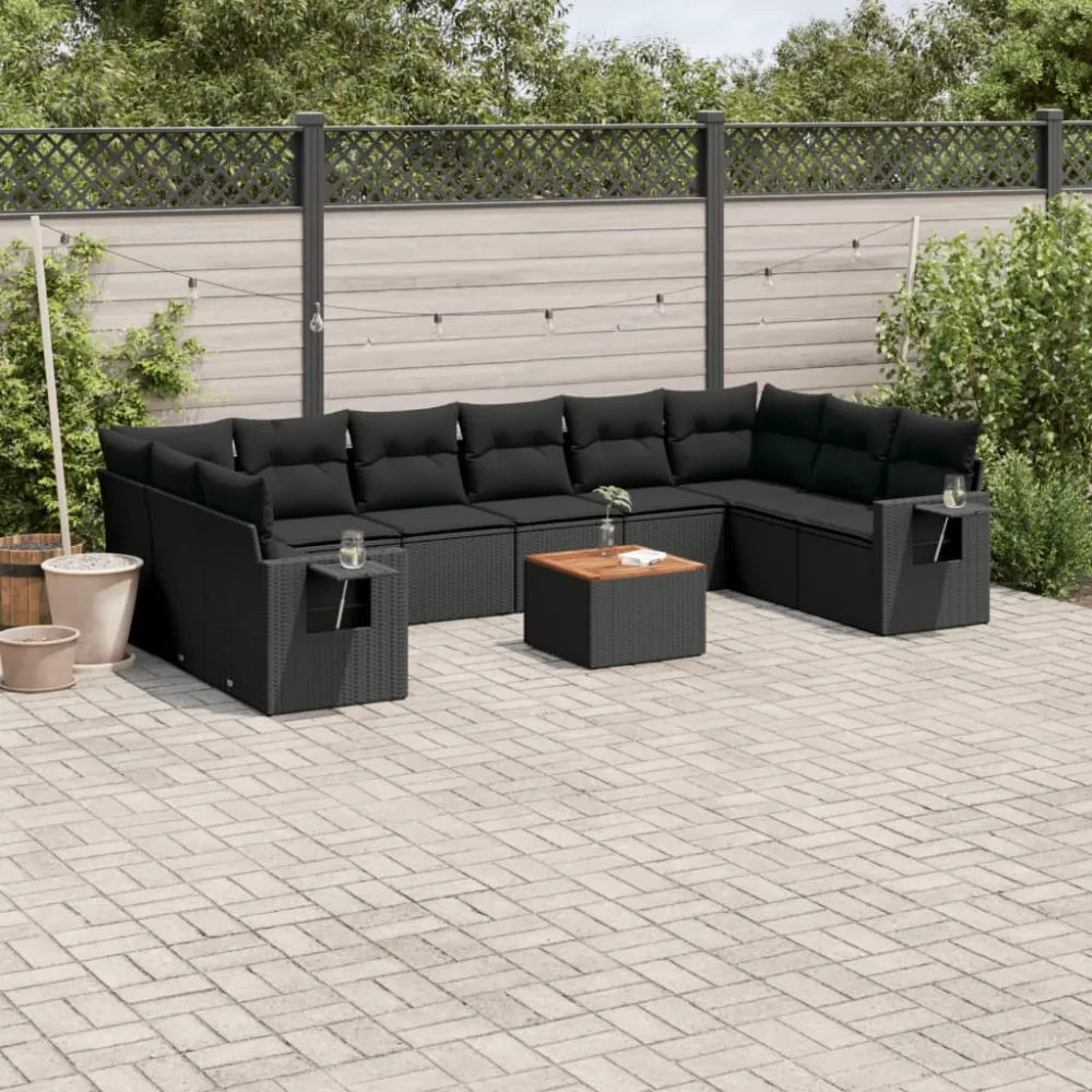 11-delige Loungeset met kussens poly rattan zwart vidaXL
