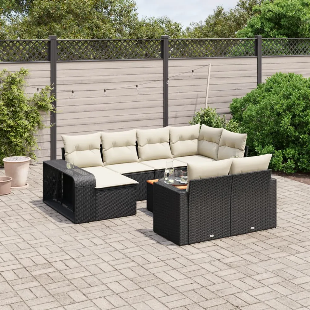 11-delige Loungeset met kussens poly rattan zwart vidaXL