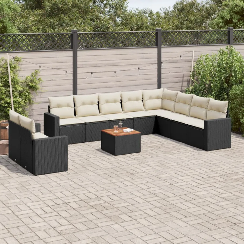 11-delige Loungeset met kussens poly rattan zwart vidaXL