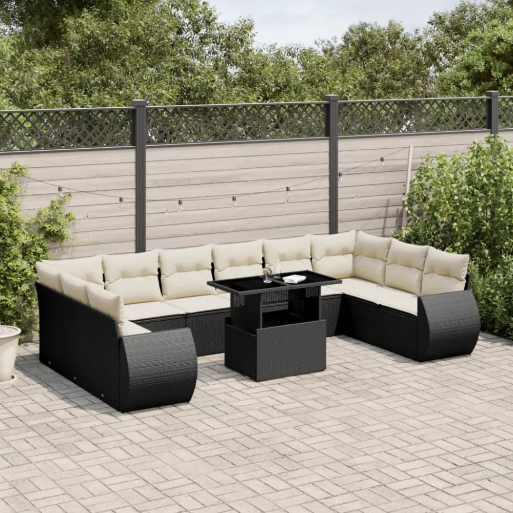 11-delige Loungeset met kussens poly rattan zwart vidaXL