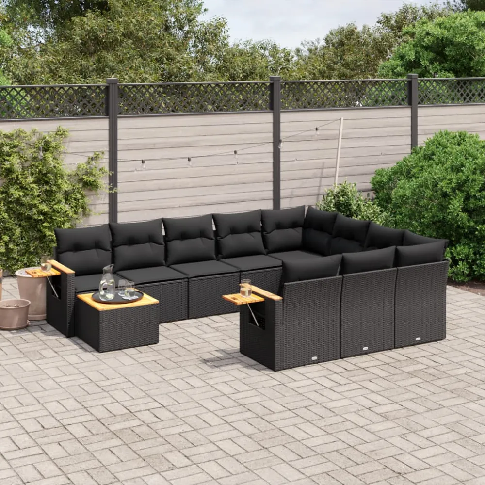 11-delige Loungeset met kussens poly rattan zwart vidaXL