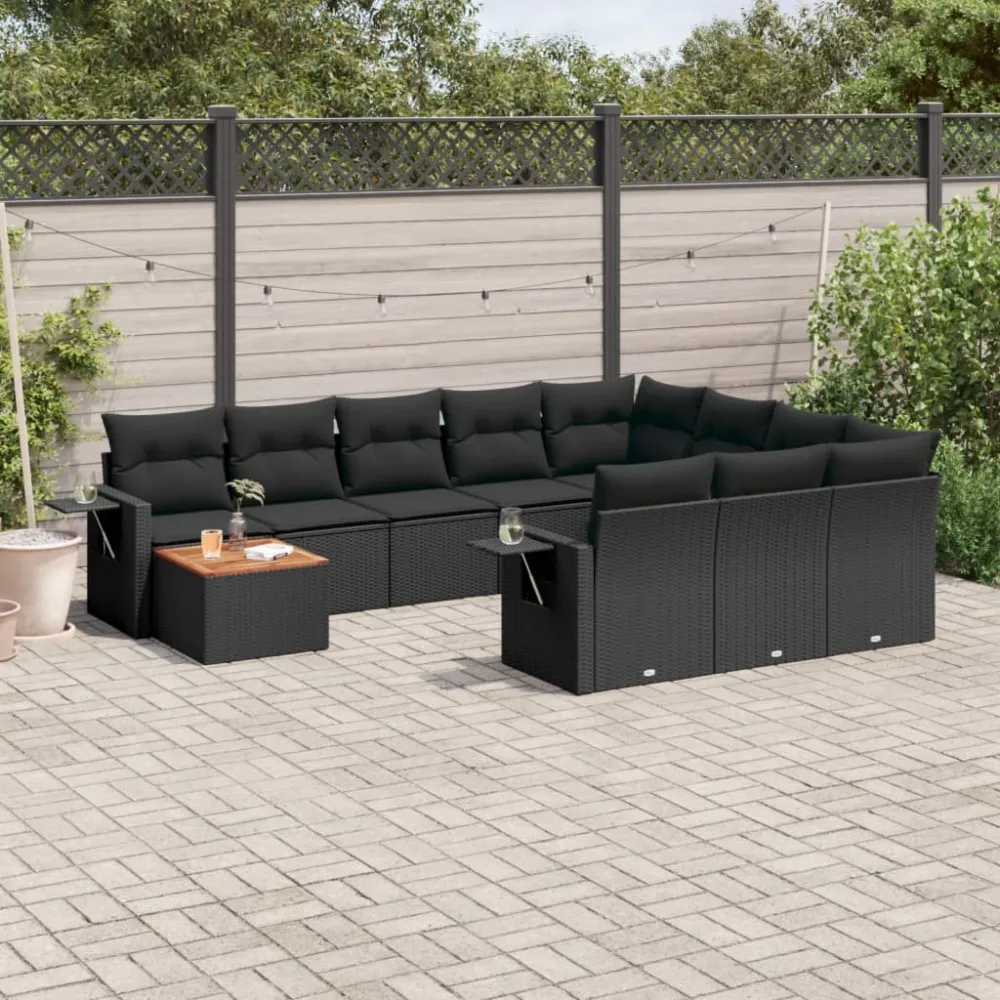 11-delige Loungeset met kussens poly rattan zwart vidaXL