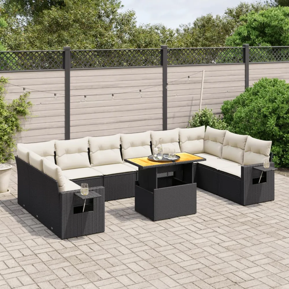 11-delige Loungeset met kussens poly rattan zwart vidaXL