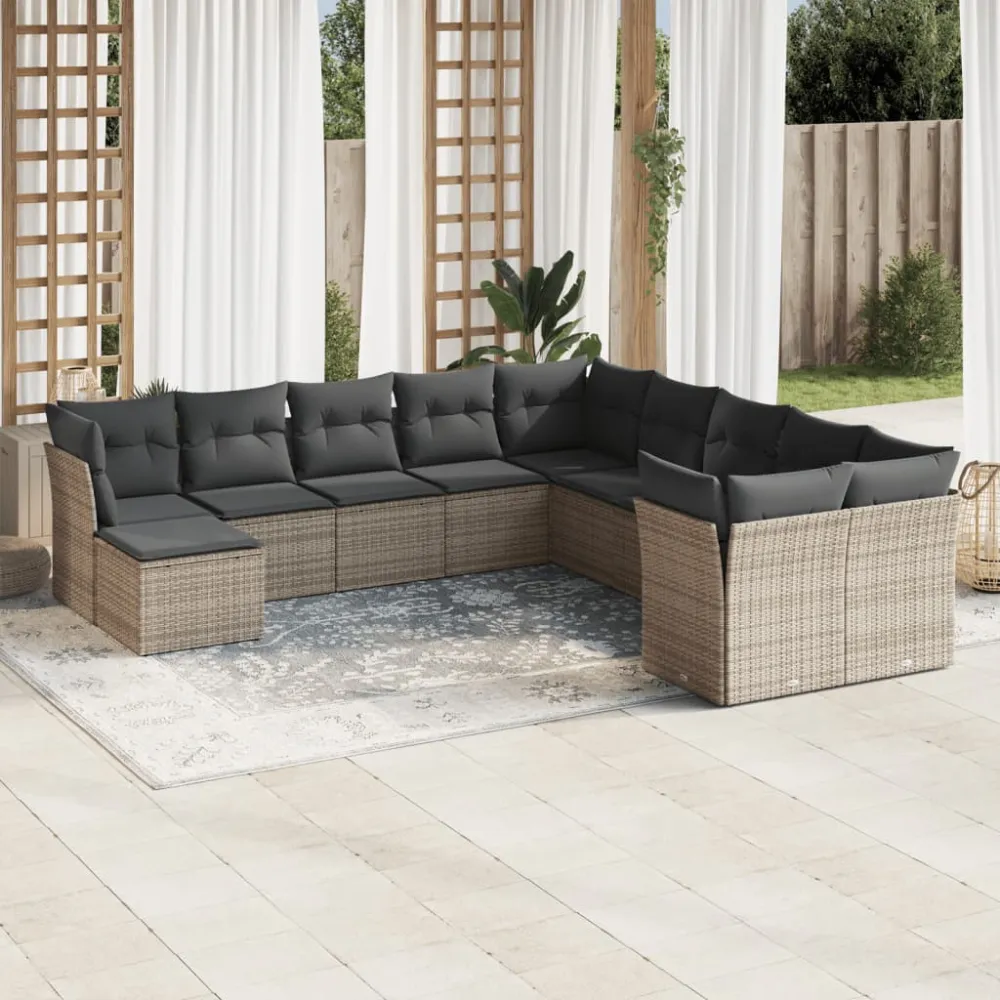 11-delige Loungeset met kussens poly rattan grijs vidaXL
