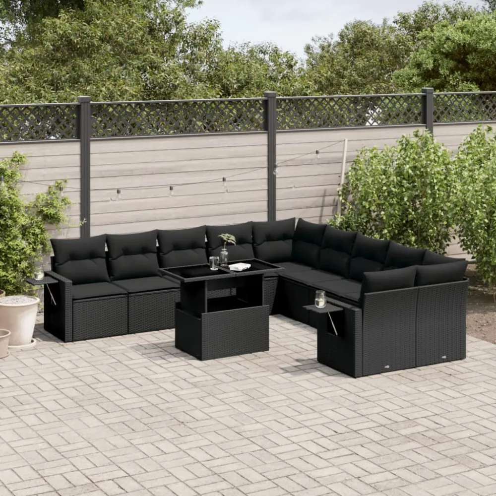 11-delige Loungeset met kussens poly rattan zwart vidaXL