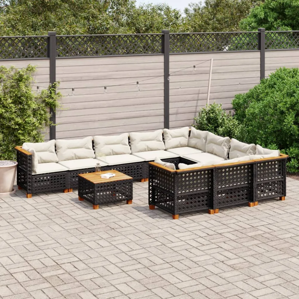 11-delige Loungeset met kussens poly rattan zwart vidaXL