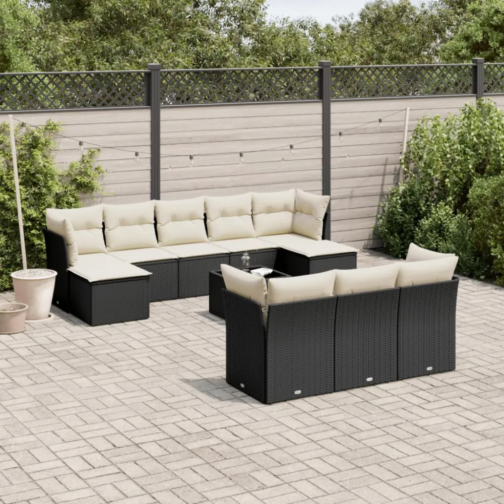 11-delige Loungeset met kussens poly rattan zwart vidaXL