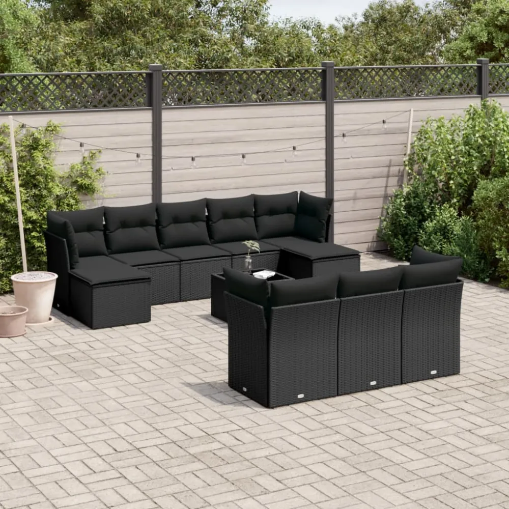 11-delige Loungeset met kussens poly rattan zwart vidaXL