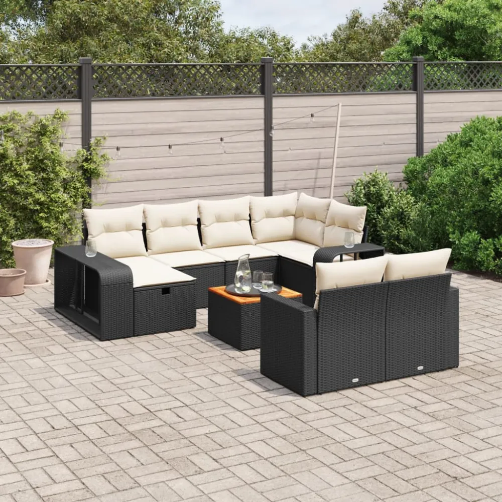 11-delige Loungeset met kussens poly rattan zwart vidaXL