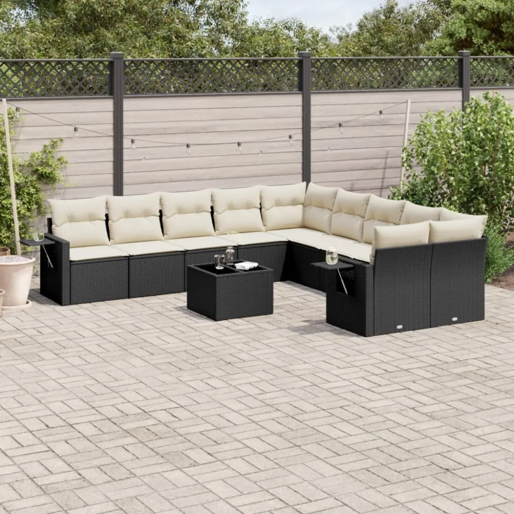 11-delige Loungeset met kussens poly rattan zwart vidaXL