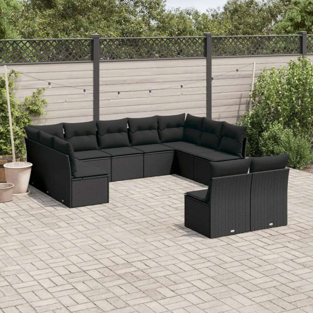 11-delige Loungeset met kussens poly rattan zwart vidaXL