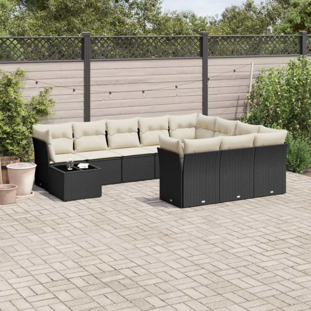 11-delige Loungeset met kussens poly rattan zwart vidaXL