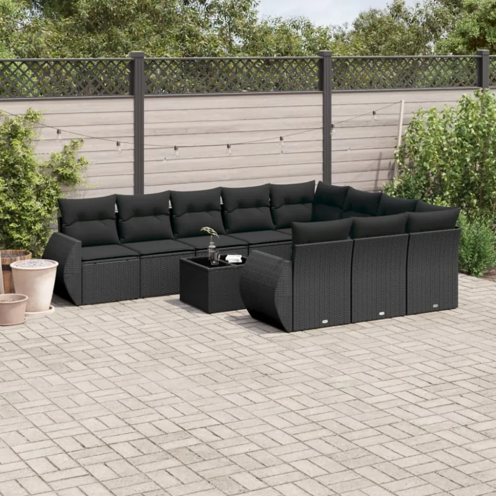 11-delige Loungeset met kussens poly rattan zwart vidaXL