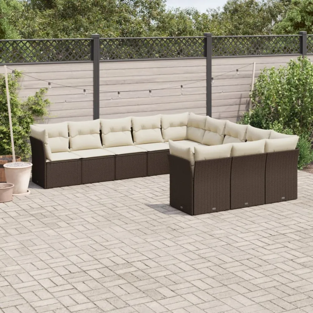 11-delige Loungeset met kussens poly rattan bruin vidaXL