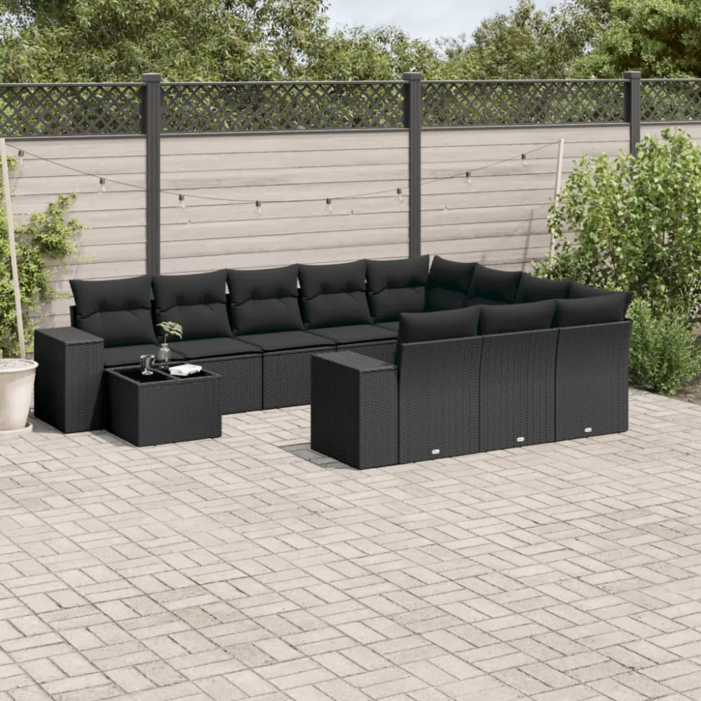 11-delige Loungeset met kussens poly rattan zwart vidaXL