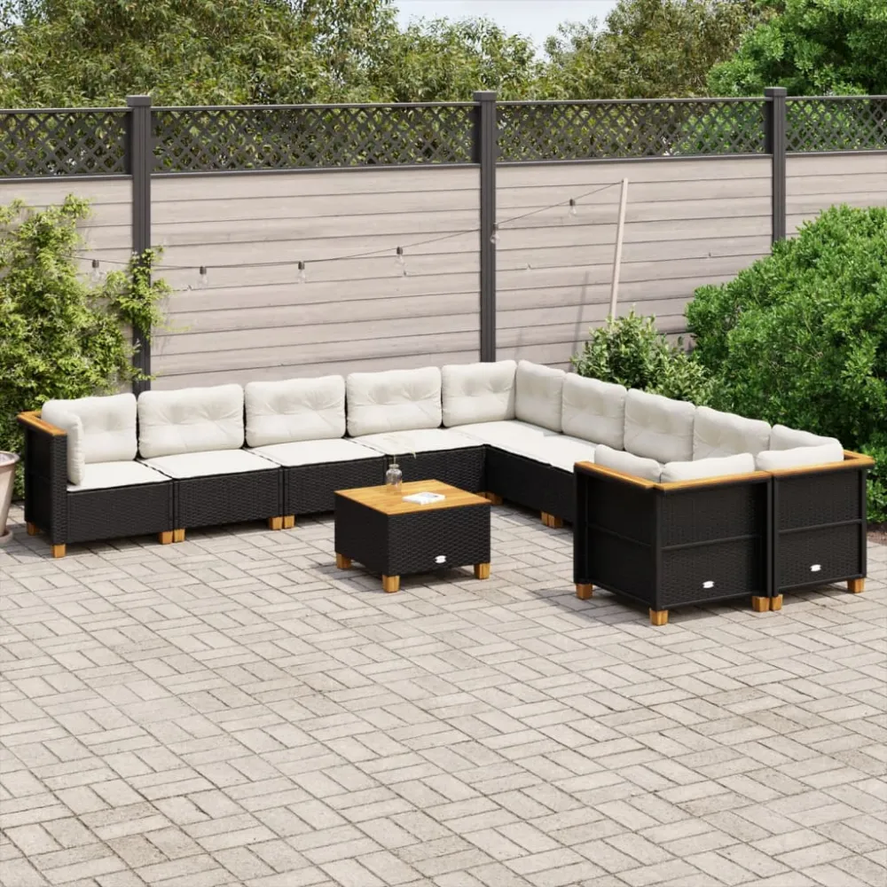 11-delige Loungeset met kussens poly rattan zwart vidaXL