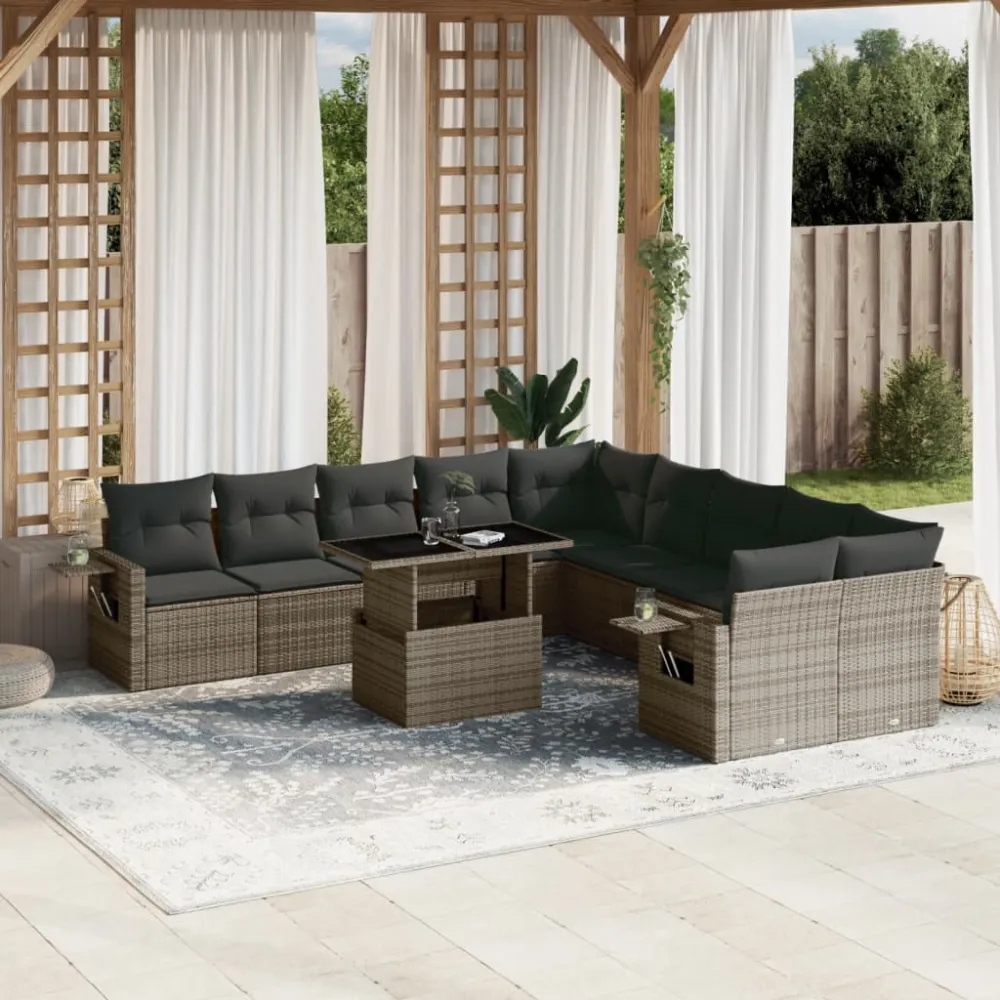 11-delige Loungeset met kussens poly rattan grijs vidaXL